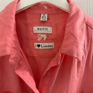 Malvin I Love Linen Bright Pink Coral Long Sleeve Shirt Dress Size medium